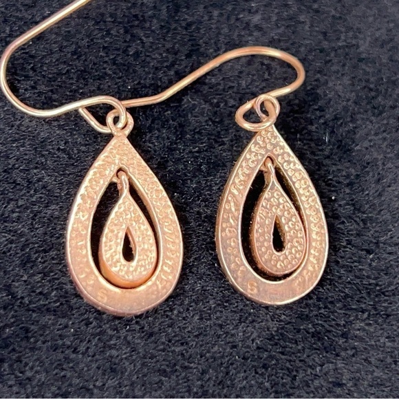 Teardrop Rose Gold Earrings Dangle Style Rhinestone Accent - Picture 2 of 8